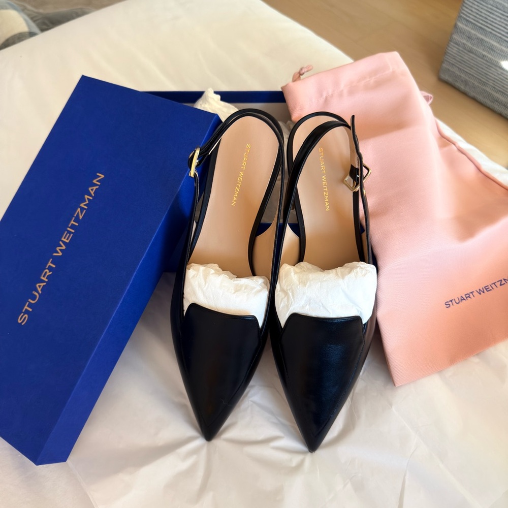 Stuart Weitzman Black Pointed Slingback Flats